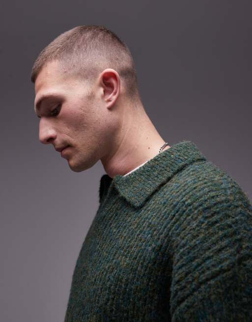 Jersey caqui holgado con cuello abierto de solapas de Topman, 4 de 4