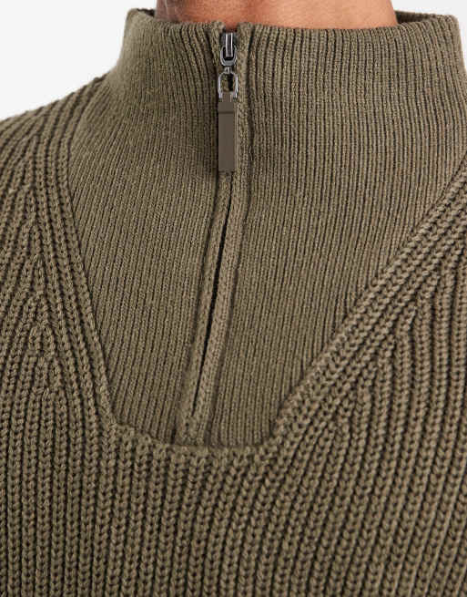 Jersey caqui oscuro con cremallera corta de punto inglés de New Look, 5 de 5