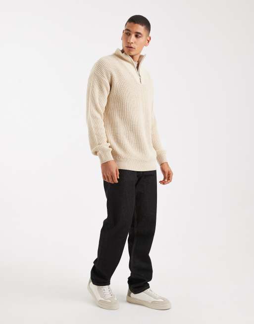 Jersey color avena con cremallera corta de punto inglés de New Look, 2 de 5