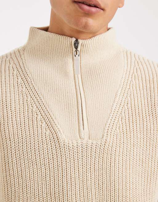 Jersey color avena con cremallera corta de punto inglés de New Look, 5 de 5