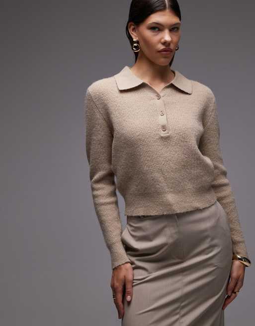 Jersey color avena holgado con cuello panadero y solapas de punto de ASOS DESIGN, 3 de 4