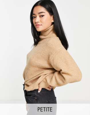 Jersey color camel con cuello vuelto de punto grueso de New Look Petite