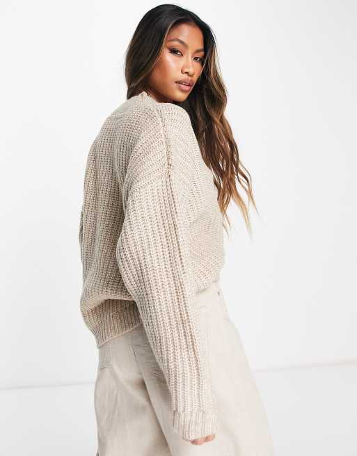 Jersey color camel de cuello redondo de punto acanalado grueso de ASOS DESIGN, 2 de 4