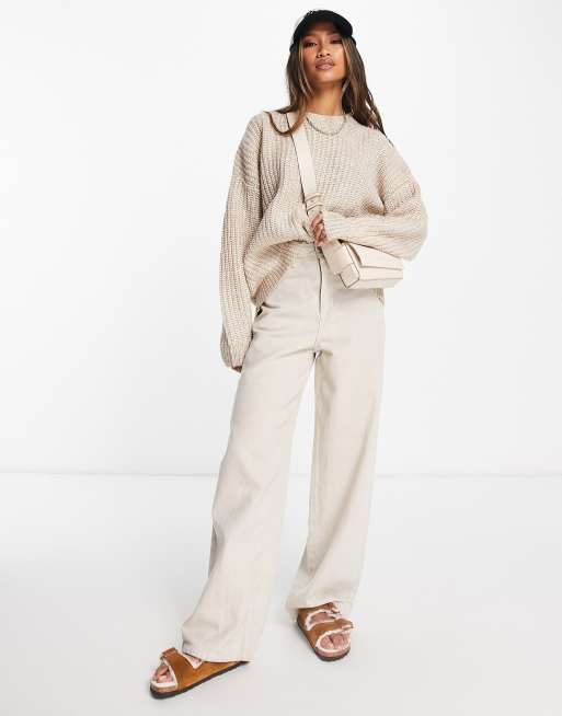 Jersey color camel de cuello redondo de punto acanalado grueso de ASOS DESIGN, 4 de 4
