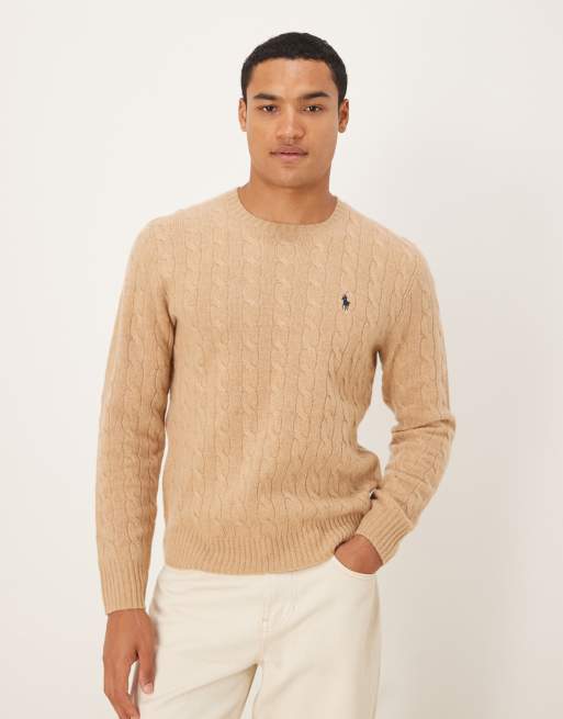 Jersey color camel jaspeado con logo de punto de ochos de lana Icon de Polo Ralph Lauren