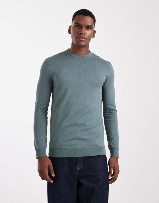 Jersey color cerceta de corte estándar con cuello redondo de punto de ONLY & SONS