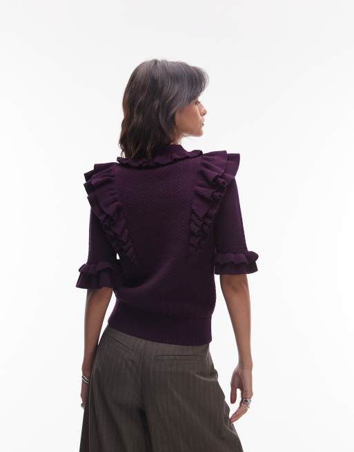 Jersey color ciruela con volantes de pointelle de punto de & Other Stories, 4 de 4