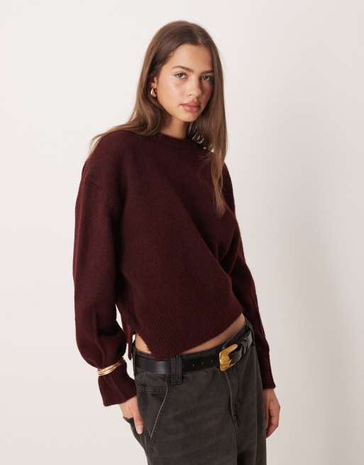 Jersey color ciruela de corte cuadrado con cuello redondo y detalle de abertura lateral de ASOS DESIGN