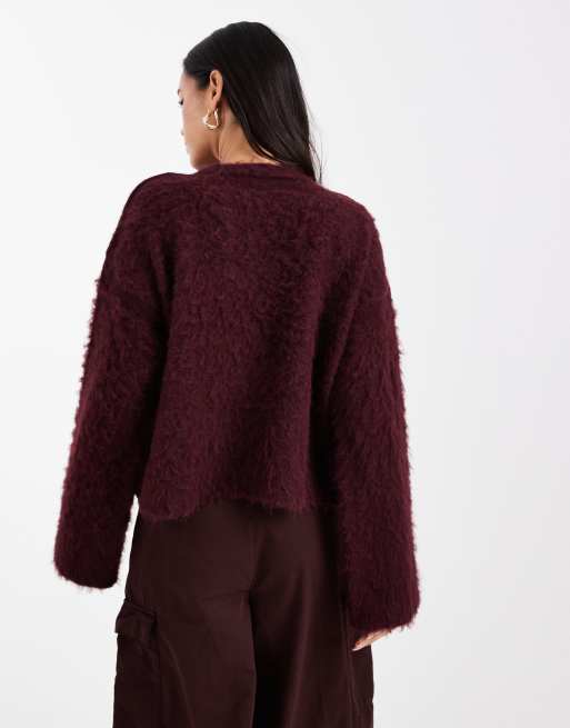 Jersey color ciruela extragrande de punto cepillado de mezcla de lana de ASOS DESIGN, 3 de 4