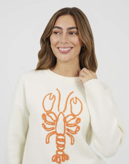 Jersey color crema con bordado de langosta de Brave Soul, 3 de 4