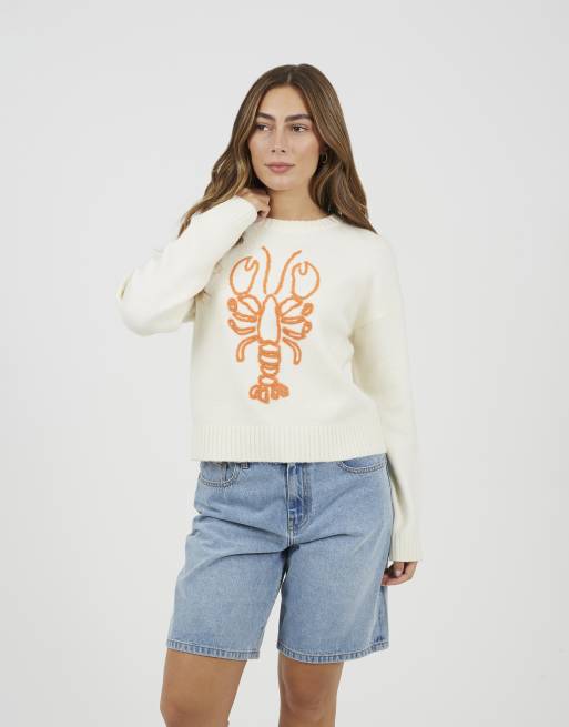 Jersey color crema con bordado de langosta de Brave Soul, 4 de 4