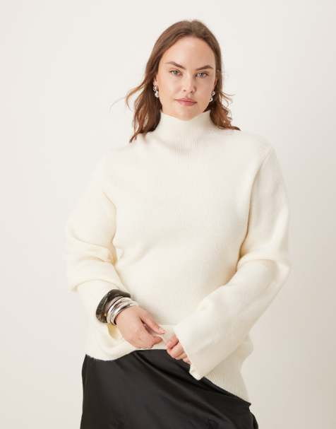 Jersey color crema con cuello alto de punto de Pretty Lavish Curve - view 1