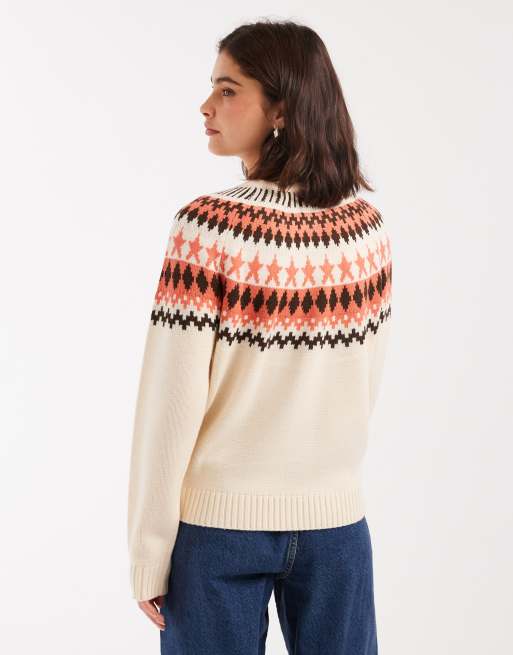 Jersey color crema con cuello alto y estampado de grecas alpinas de Threadbare, 3 de 4