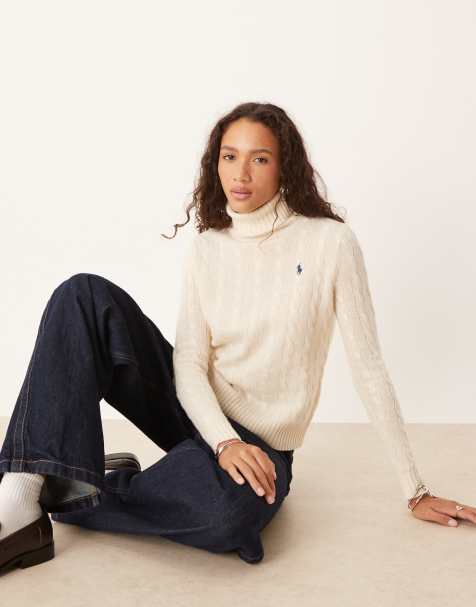 Jersey color crema con cuello alto y logo de punto de ochos Icon de Polo Ralph Lauren - view 1