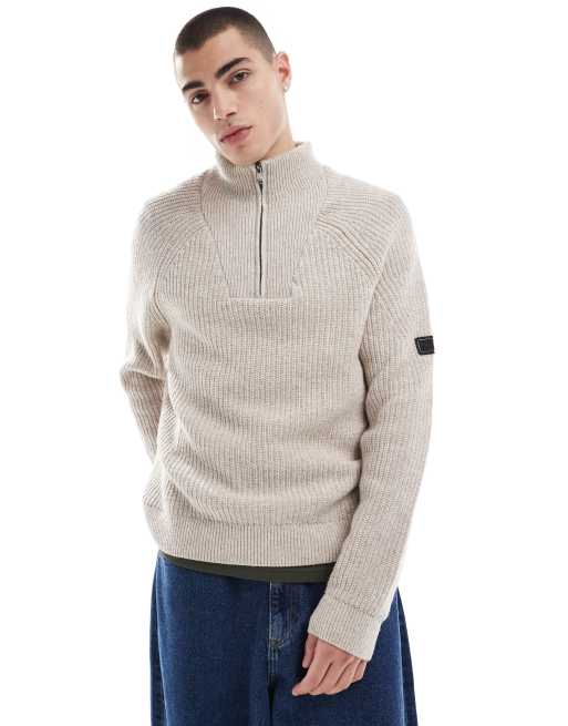 Jersey color crema con cuello alzado de punto Chester de Barbour International