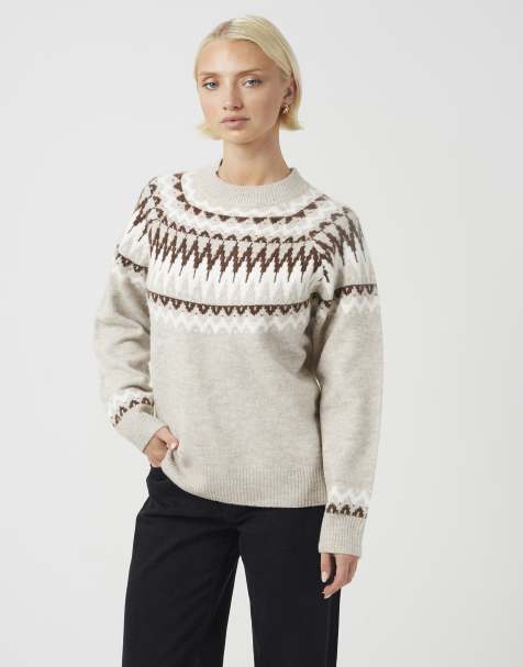 Jersey color crema con cuello redondo y diseño de grecas alpinas de Brave Soul - view 1