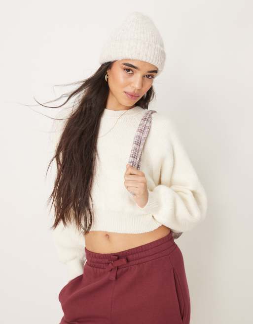 Jersey color crema con cuello redondo y mangas raglán de punto de ASOS DESIGN