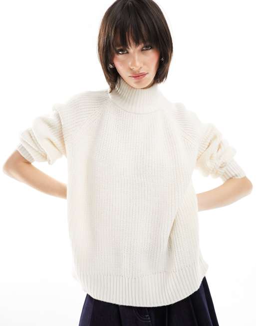 Jersey color crema con cuello subido de punto de Noisy May