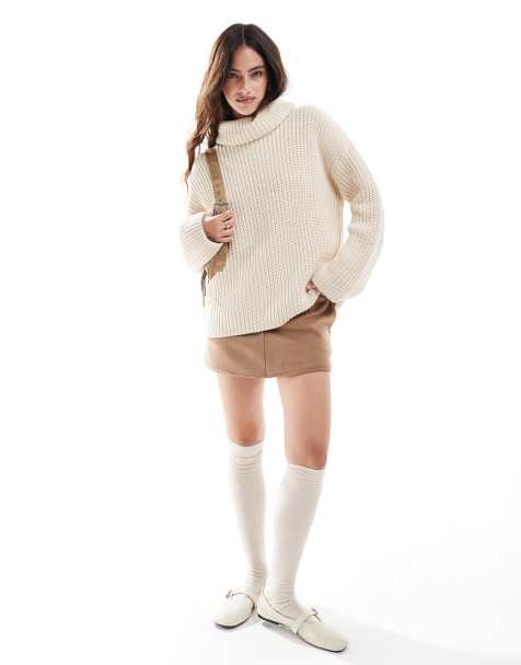Jersey color crema con cuello vuelto de punto de Selected Femme - view 1