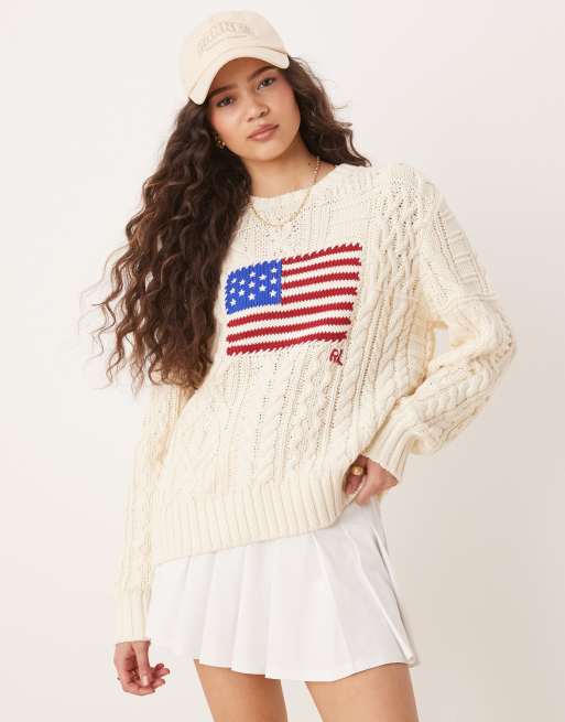 Jersey color crema con detalle de bandera de punto de ochos de Polo Ralph Lauren