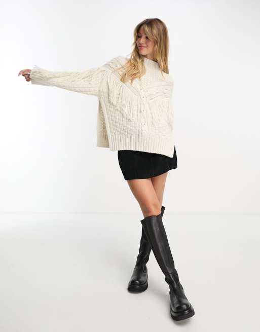 Jersey color crema con detalle de flecos de punto de ochos de ASOS DESIGN, 3 de 4