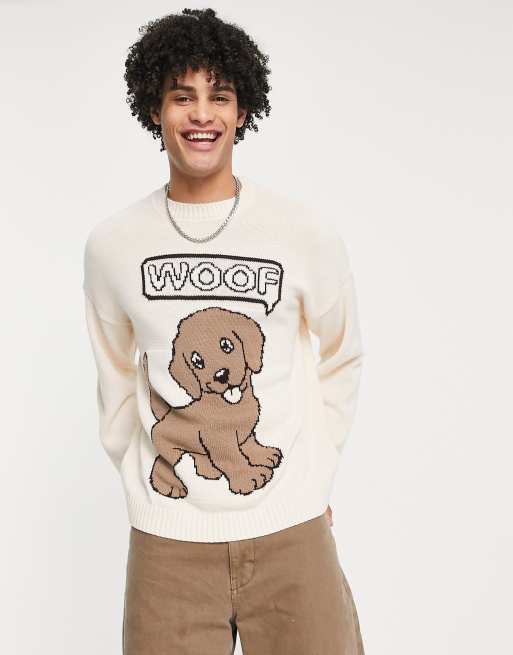 Jersey color crema con diseño de perro de punto de ASOS DESIGN