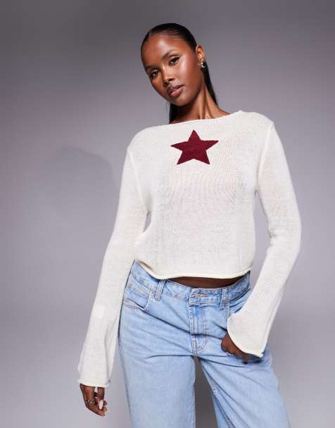 Jersey color crema con mangas acampanadas y detalle de punto Big Star de Princess Polly - view 1