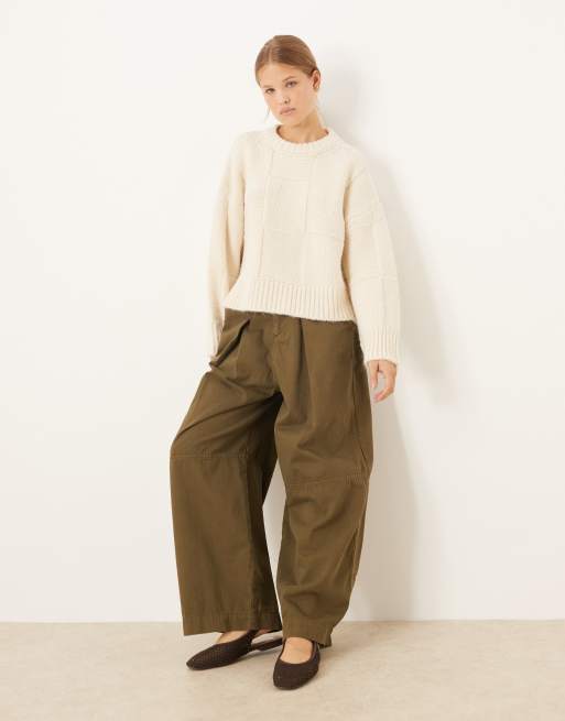 Jersey color crema con patrón de cuadrícula de punto calado de ASOS DESIGN, 2 de 4