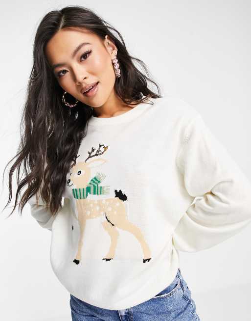 Jersey color crema con reno de Navidad de Threadbare