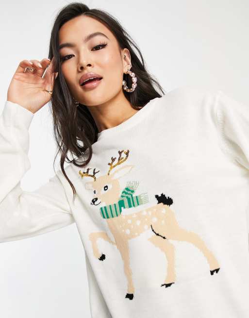 Jersey color crema con reno de Navidad de Threadbare, 2 de 4