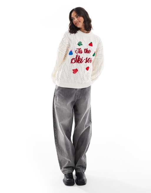 Jersey color crema con texto de Navidad de punto de ochos de ASOS DESIGN, 4 de 4