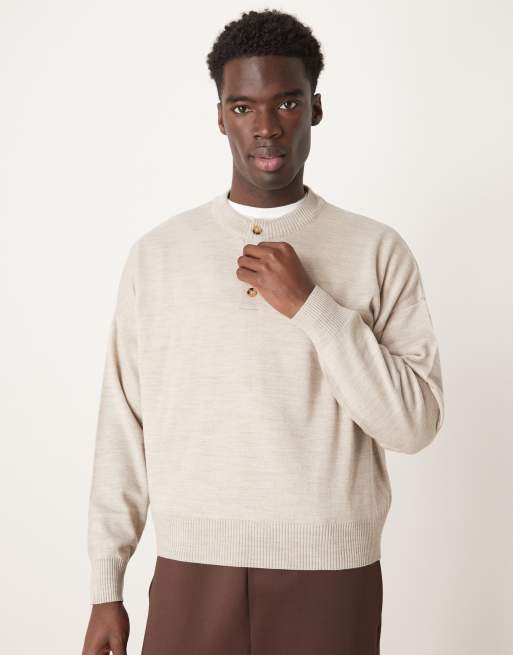 Jersey color crema de corte cuadrado extragrande con cuello panadero de punto de ASOS DESIGN