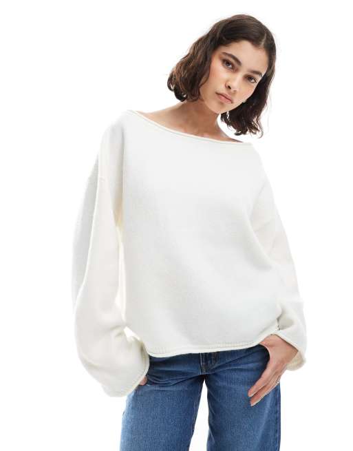 Jersey color crema de corte suelto con escote Bardot de ASOS DESIGN, 4 de 4