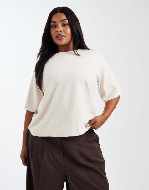 Jersey color crema de manga corta de punto de ONLY Curve - view 1