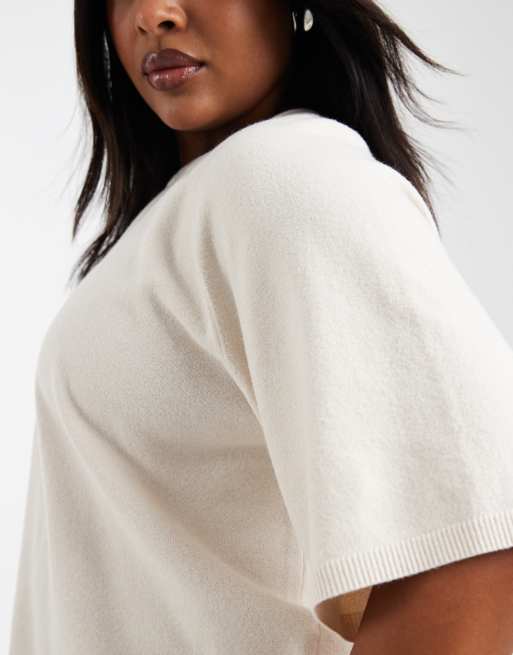 Jersey color crema de manga corta de punto de ONLY Curve, 2 de 4