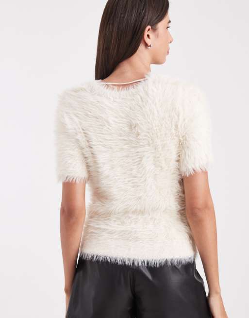 Jersey color crema de manga corta de punto mullido de Vero Moda, 3 de 4