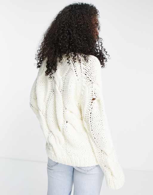 Jersey color crema de punto de ochos tejido a mano de ASOS DESIGN, 2 de 4
