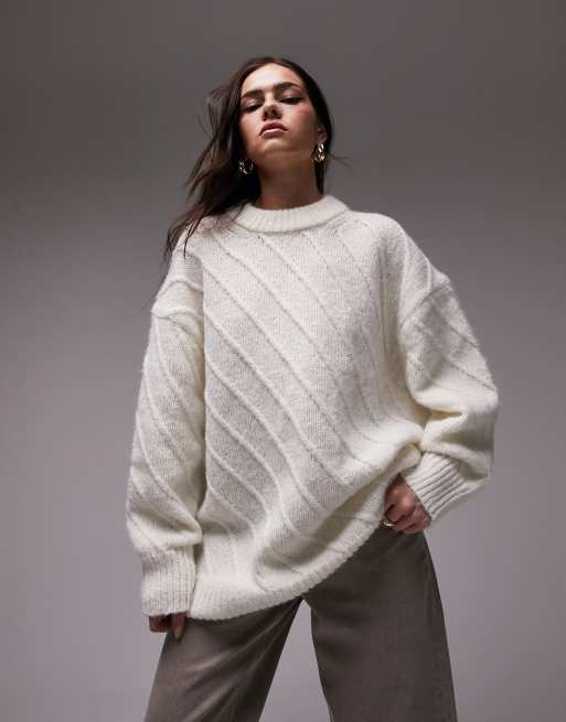 Jersey color crema extragrande con costuras en diagonal de punto de Topshop , 3 de 4