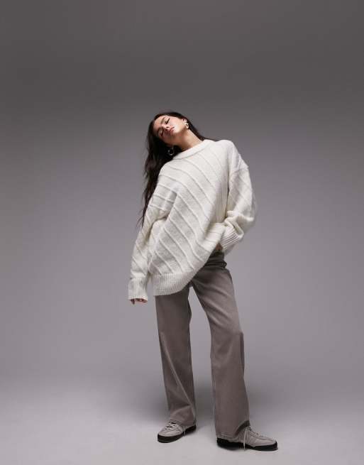 Jersey color crema extragrande con costuras en diagonal de punto de Topshop , 4 de 4