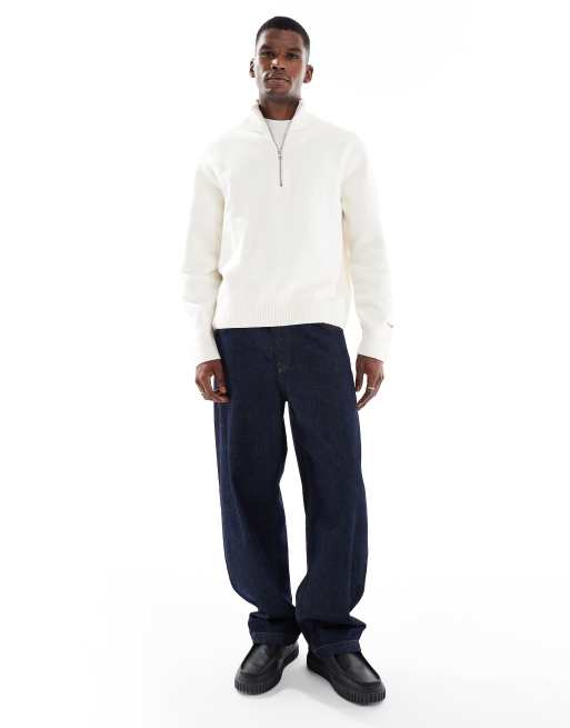 Jersey color crema extragrande con cremallera corta de punto grueso de Jack & Jones, 2 de 5