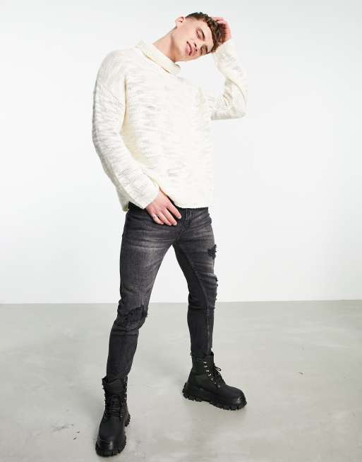Jersey color crema extragrande con cuello alzado de punto texturizado de ASOS DESIGN, 4 de 4