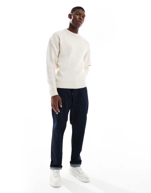 Jersey color crema extragrande con cuello redondo de punto mullido de Jack & Jones, 2 de 5