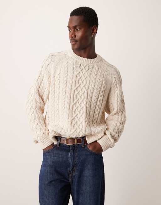Jersey color crema extragrande de punto de ochos estilo pescador cálido de Abercrombie & Fitch