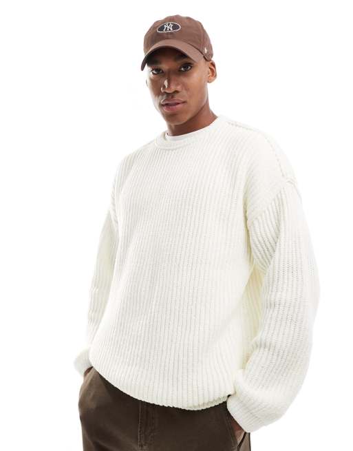 Jersey color crema holgado con cuello redondo de canalé de chenilla de ASOS DESIGN