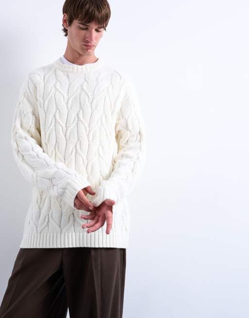 Jersey color crema holgado de punto de ochos grueso de Topman, 3 de 5
