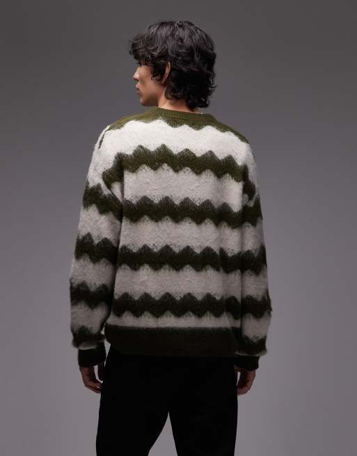 Jersey color crema y verde a rayas onduladas de punto cepillado de Wrangler, 3 de 5