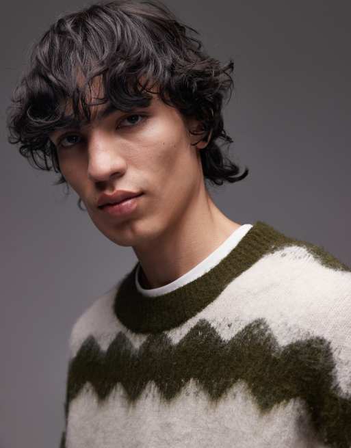 Jersey color crema y verde a rayas onduladas de punto cepillado de Wrangler, 4 de 5