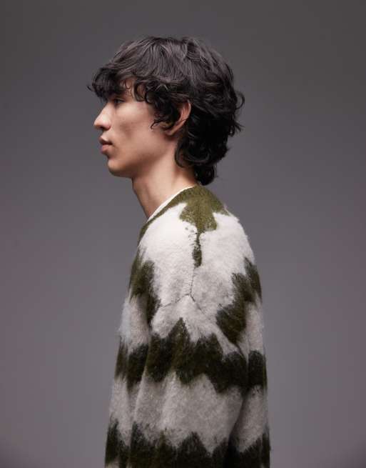 Jersey color crema y verde a rayas onduladas de punto cepillado de Wrangler, 5 de 5