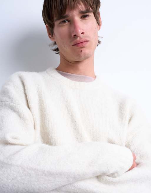 Jersey color crudo con cuello redondo de punto suelto de Topman, 3 de 5