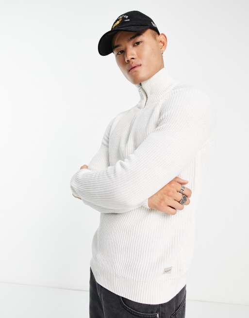 Jersey color crudo con media cremallera de canalé de Jack & Jones Originals